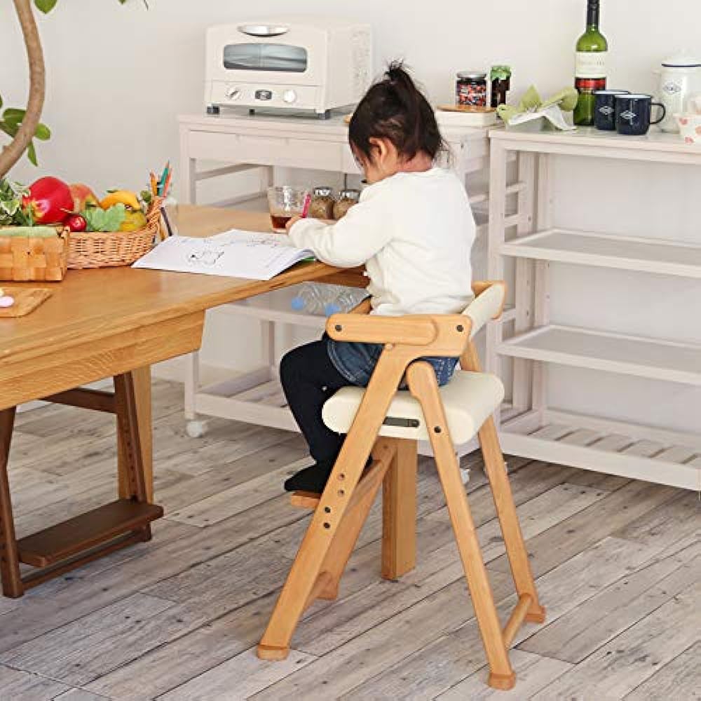 Marche High Chair Children's Folding na-ni Width 38 x Depth 50 x Height 67 cm Ivory Natural Wood NAC-3364IV