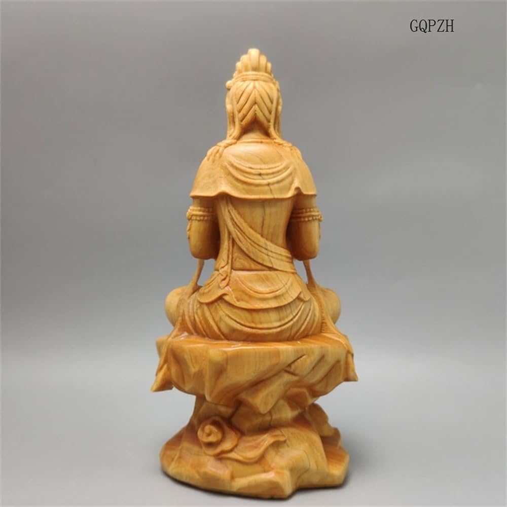 Buddha Statue, Wood Carving, Kannon Bodhisattva Statue, Wood Carving Kannon Bodhisattva Statue, Natural Cliff Oak Wooden Carving, Artwork, Kannon Statue, Feng Shui, Good Luck, Pray, Ward Off Evil (Height 15cm x Width 8cm x Depth 5.5cm)