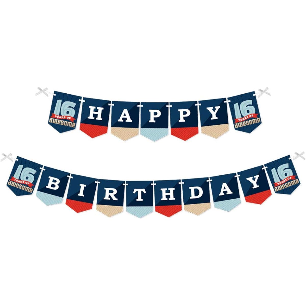 Big Dot of Happiness Boy 16th Birthday – Sweet Sixteen Birthday Party Flag Banner – Birthday Party Decorations – Happy Birthday