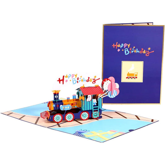 3D Birthday Card,Train Pop Up Card, Graduation Card, Congratulation Card, Valentine Card, Thank You Card,Folded Card with Envelope