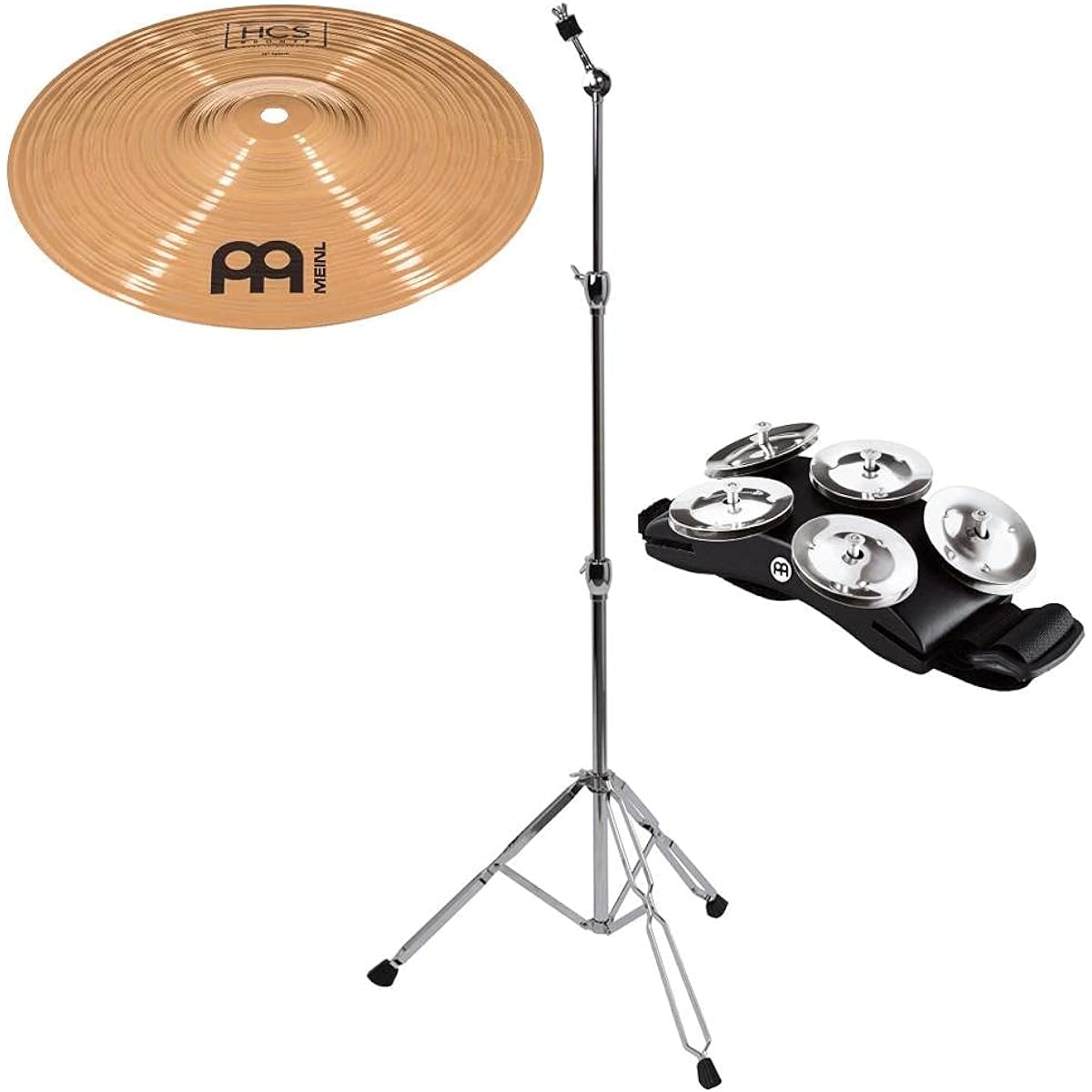 [For Cajon] MEINL HCSB10S + CS-01 + MEINL CFT5-BK Splash + Stand + Foot Tambourine Set