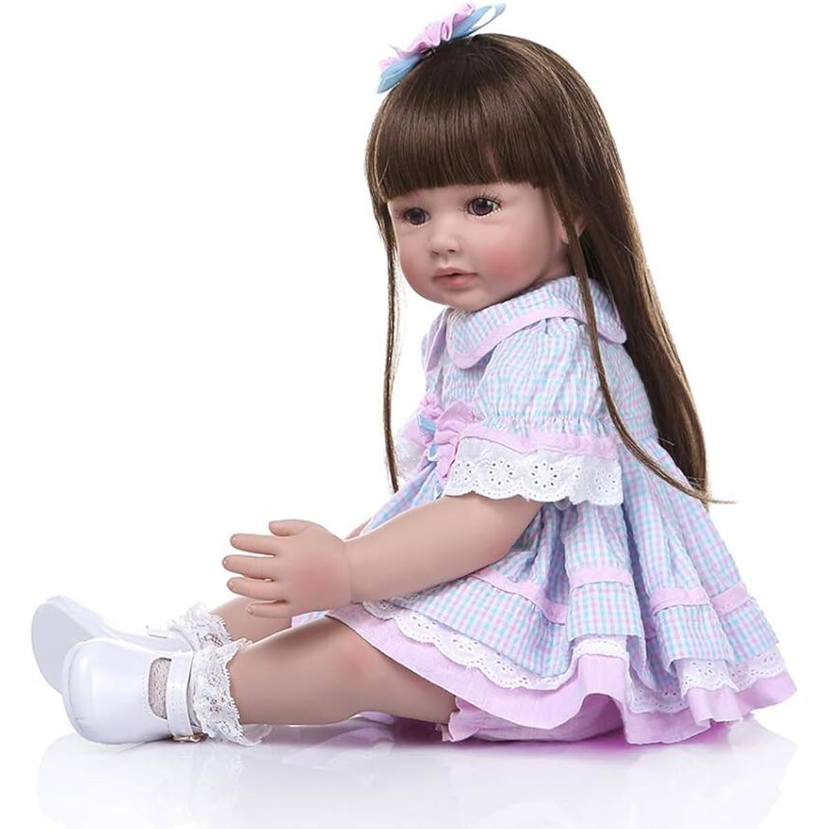 Reborn Baby Doll 60cm 24inch Handmade Lifelike Newborn Baby Doll Magnetic Toy Soft Long Hair Cute Girl Doll Birthday Christmas Gift Best Playmates for Kids