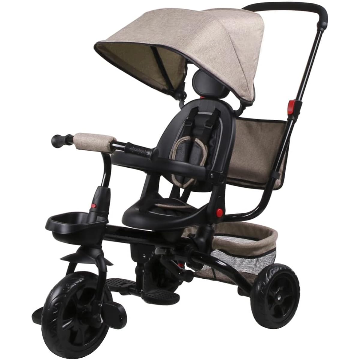Children's Tricycle, Foldable, Kids 1-5 Years Old, Steering Wheel, Push Rod, 4in1 Riding Toy, Toddler Kids Bike, Present, Stylish Toy, Celebration Gift (Brown, Type A)
