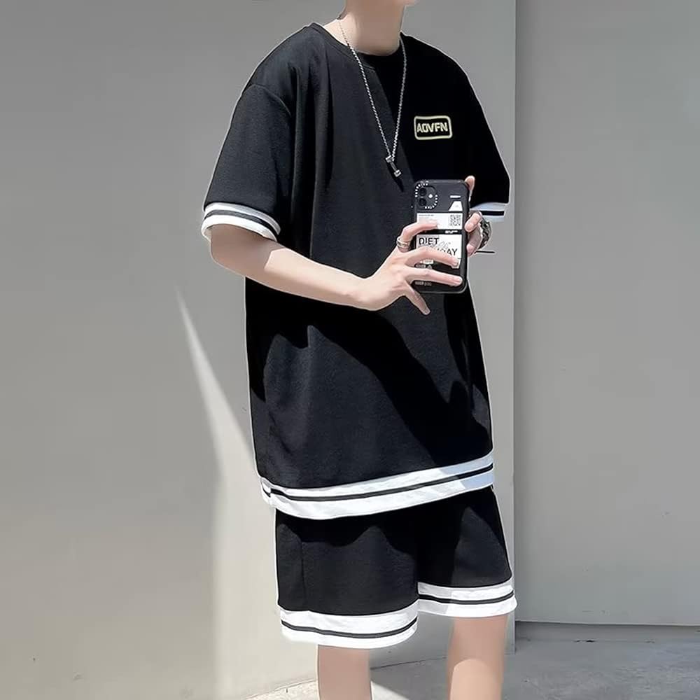 [KOTRBOY] Summer Clothing, Men's T-shirt, Short Sleeve, Top and Bottom Set, Large Size, Loose, Stylish, Jersey, Top and Bottom, Sweatshirt, Clothes, Pants, Up, Stretch Sportswear, Setup, Men's