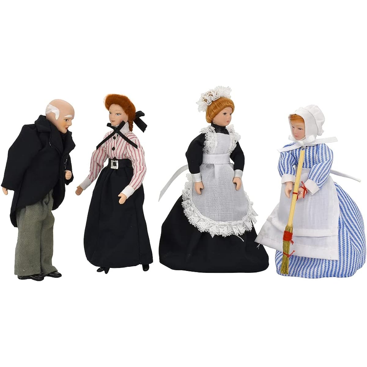 iland Dollhouse People 1/12 Scale Fits Victorian Dollhouse Furniture (4 Victorian Servants)