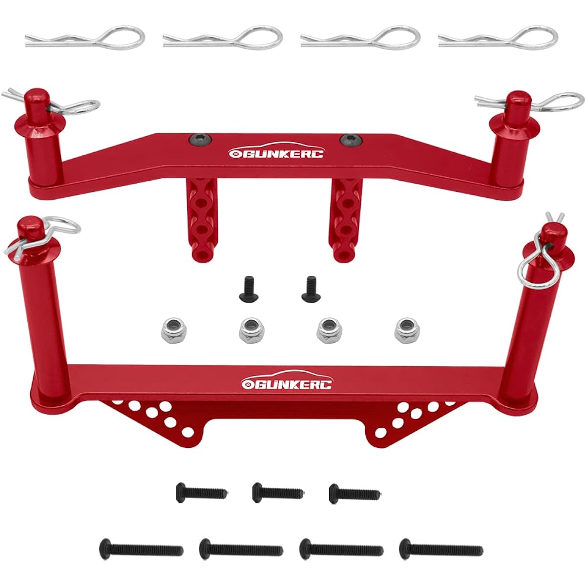 OGRC Aluminum Front & Rear Body Mount with Body Post Upgrade Parts 1/10 Traxxas Slash 2WD Rustler Stampede VXL (Replacement Part: 1914R) Red