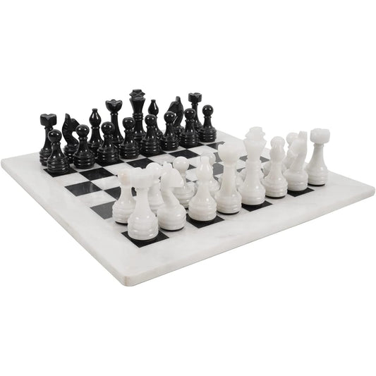 12" Fossil & Black Marble Stone Chess Set Comes in Velvet Gift Box. Size Suitable for Pros