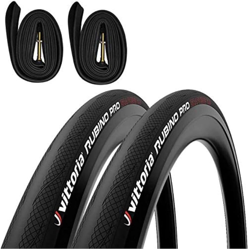Vittoria RUBINO PRO 700×25C Twin Pack Tire, Tube Set of 2 each Clincher Full Black Graphene 2.0 Foldable