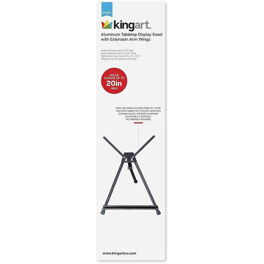 KINGART 15" to 21" Height Adjustable Black Aluminum Tabletop Display Easel with Extension Arm Wings, Portable Artist Tripod, Folding Frame Stand, Holds Canvas, Paintings, Books, Photos, Signs