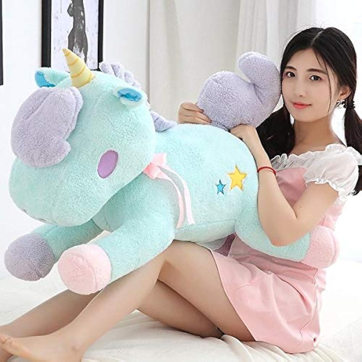 Unicorn Plush Toy Birthday Present Gift Pillow Birthday Wedding Gift Baby Gift Present Gift for Children (Green, 85cm)