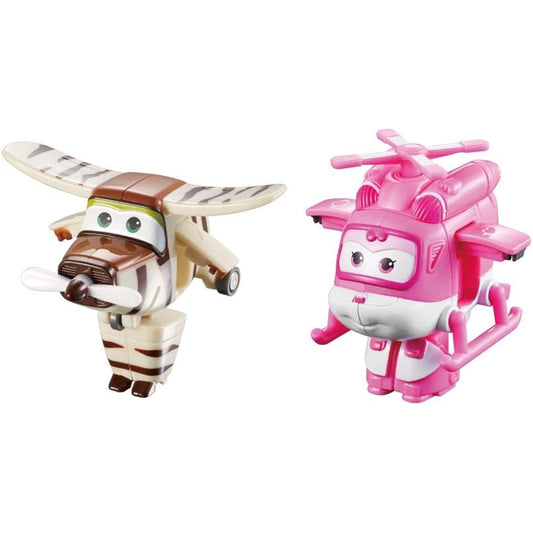 Super Wings - 2-Inch Transform-a-Bots 2-Pack Dizzy & Bellow Airplane Toy Car Mini Action Figure | Plane to Bot | Fun Preschool Toy Plane for 3 4 5 Year Old Boys and Girls | Birthday Gift for Kids