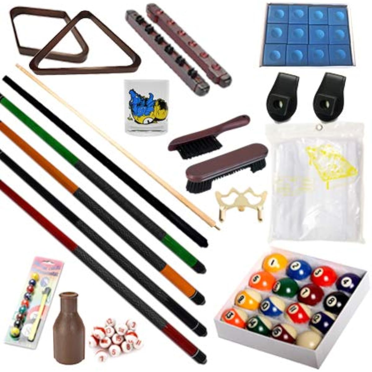 Pool Table - Premium Billiards 32 Piece Accessory Kit Pool Cue Stick Bridge Ball Set