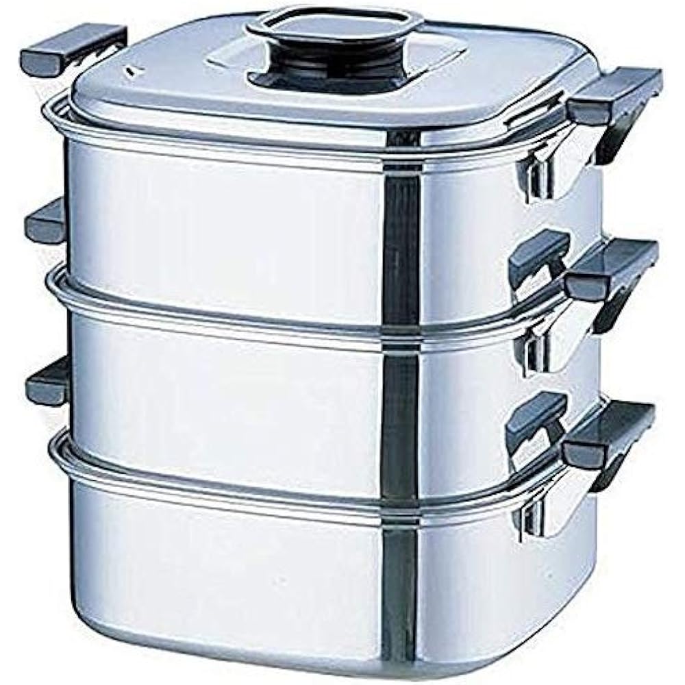 Mikojima Seisakusho Peach Seal Round Steamer 29cm 3 Tiers 18-0 Stainless Steel Japan AMS72293