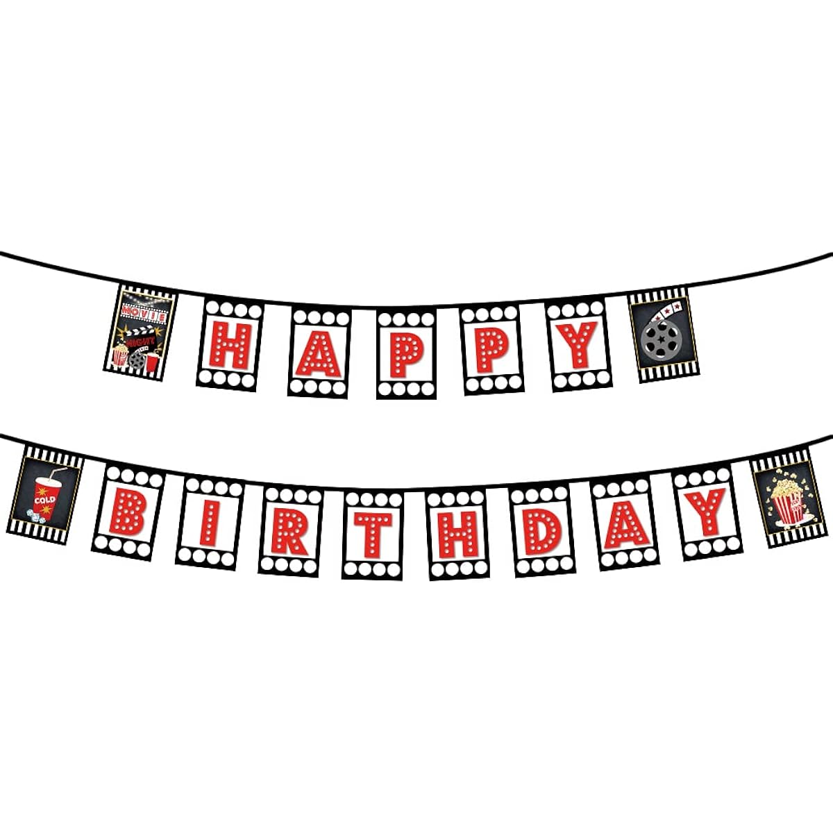 Happy Birthday Bunting Birthday Party Banner Movie Buff Birthday Party Decorations Supplies Birthday Party Hanging Bunting Home Mantel Wall Window Decor