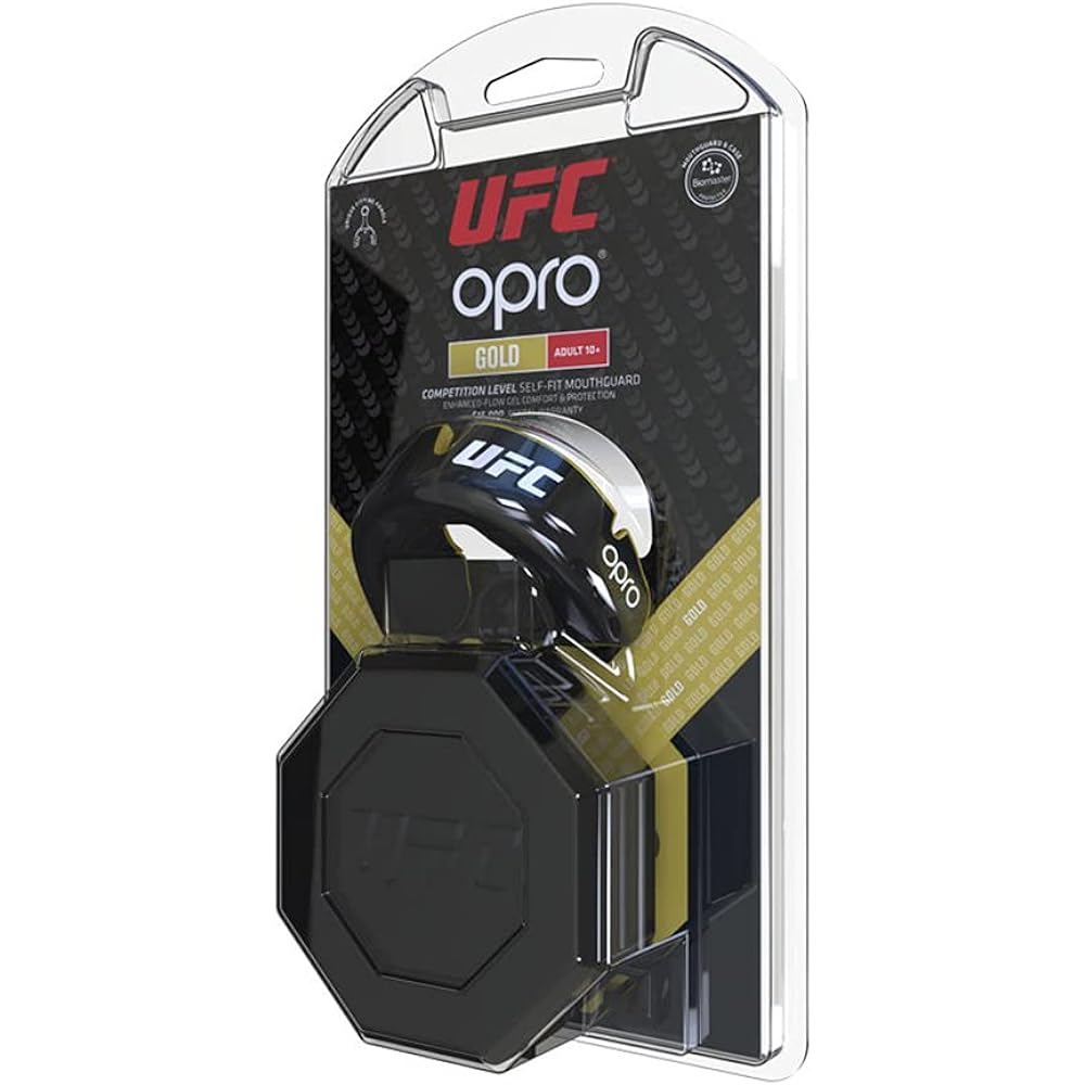 OPRO Mouthguard [Self-Fit (GEN4)/Gold Level] Sports Mouthpiece Made in the UK [Official Store] (For Adults, UFC/Metal Black & Gold)
