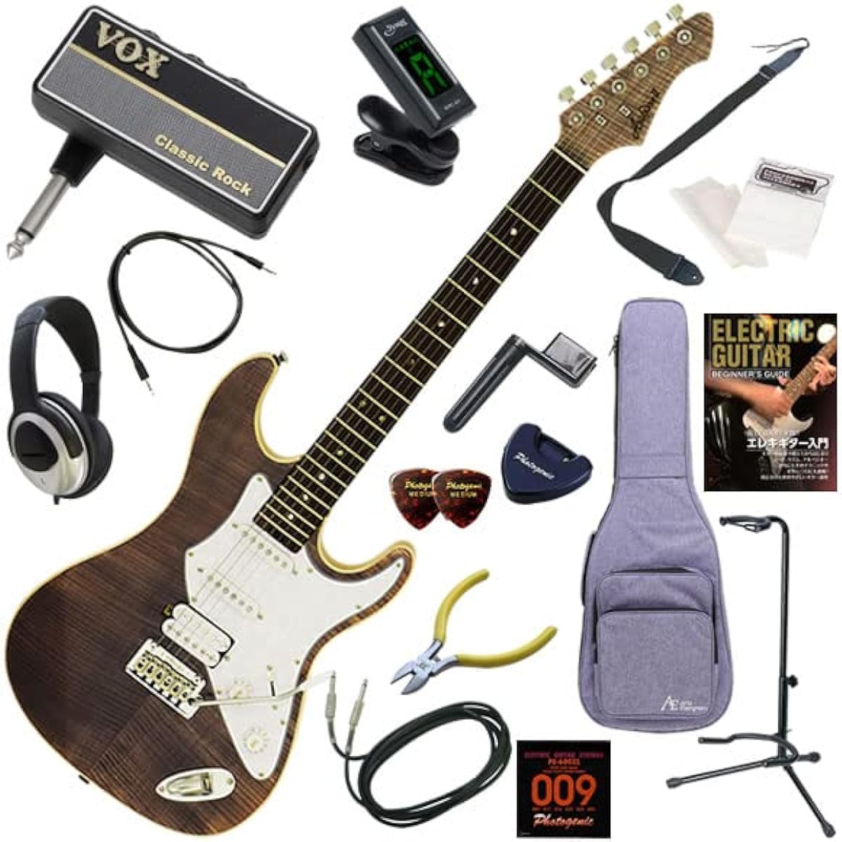 AriaPro2 Electric Guitar Beginner's 16-piece set including headphones, guitar and amPlug2 amplifier 714-AE200/LV (lavender)