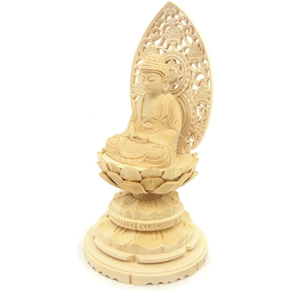 Kurita's special Buddha statue [Tathagata] Shaka Nyorai seated statue 2.0 dimensions (total height 18.5 cm, width 10 cm, depth 9 cm) High quality wood carving made of cypress wood Grass light round stand 5312