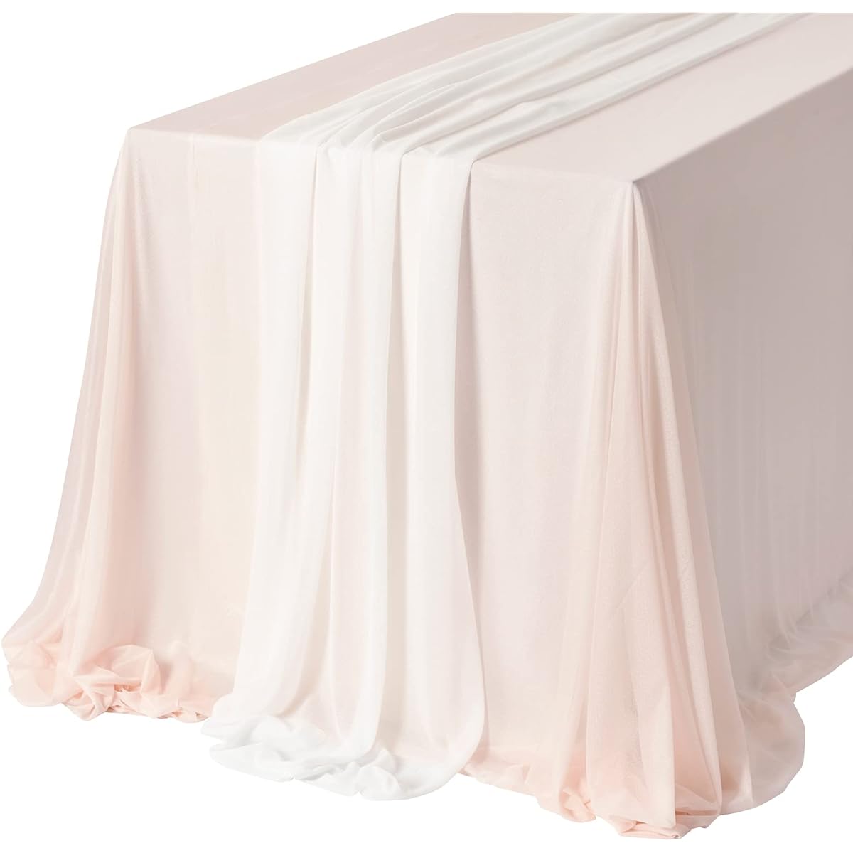 Tablecloth & Table Runner Set 3x4ft Rectangular Table Chiffon-Like Tablecloth Blush & White for Head/Sweetheart Table at Wedding Reception