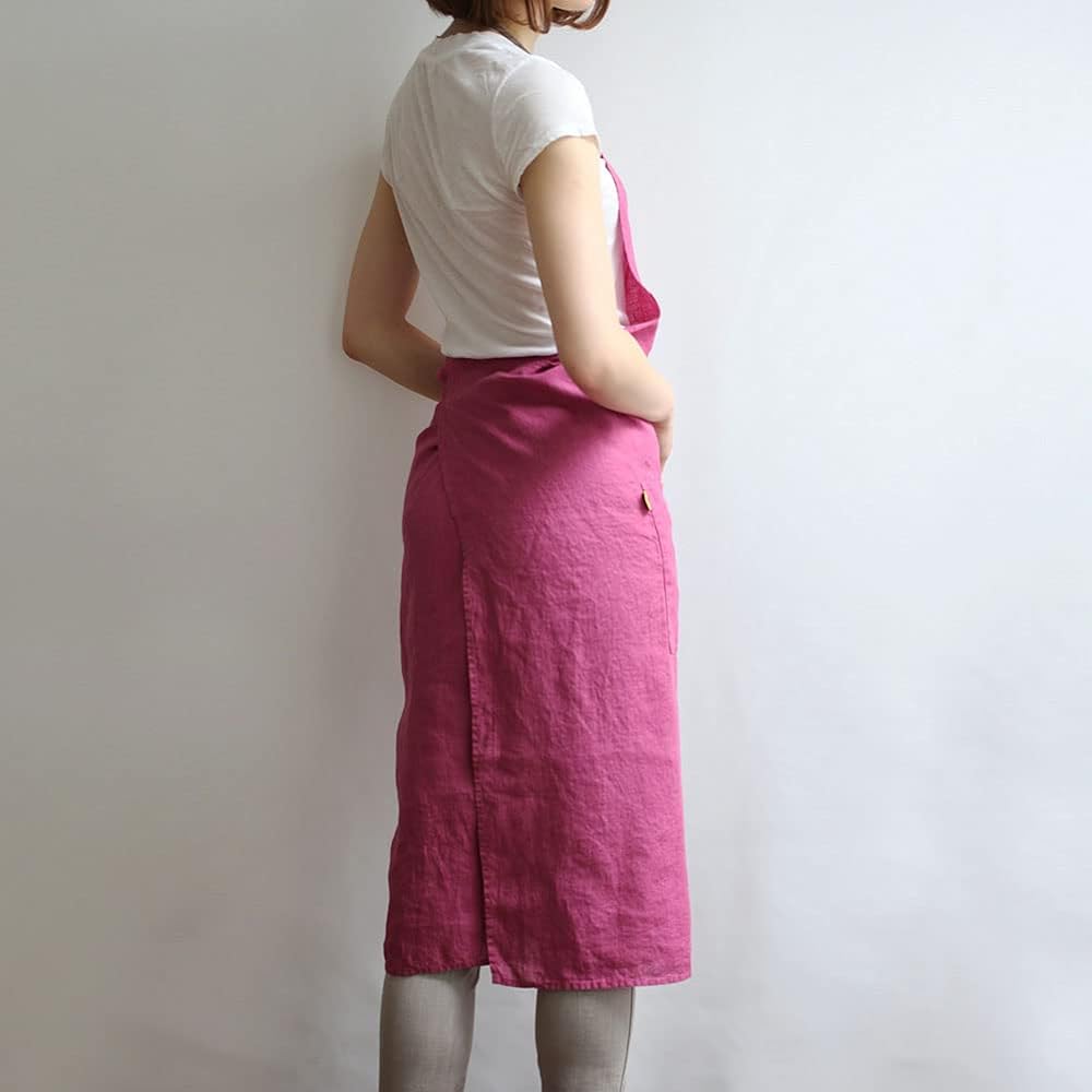 [Lino e Lina] Lino Elina Apron Full Apron Manon A266 Magenta Women's Men's Kitchen Plain Linen Hemp Simple Long Length