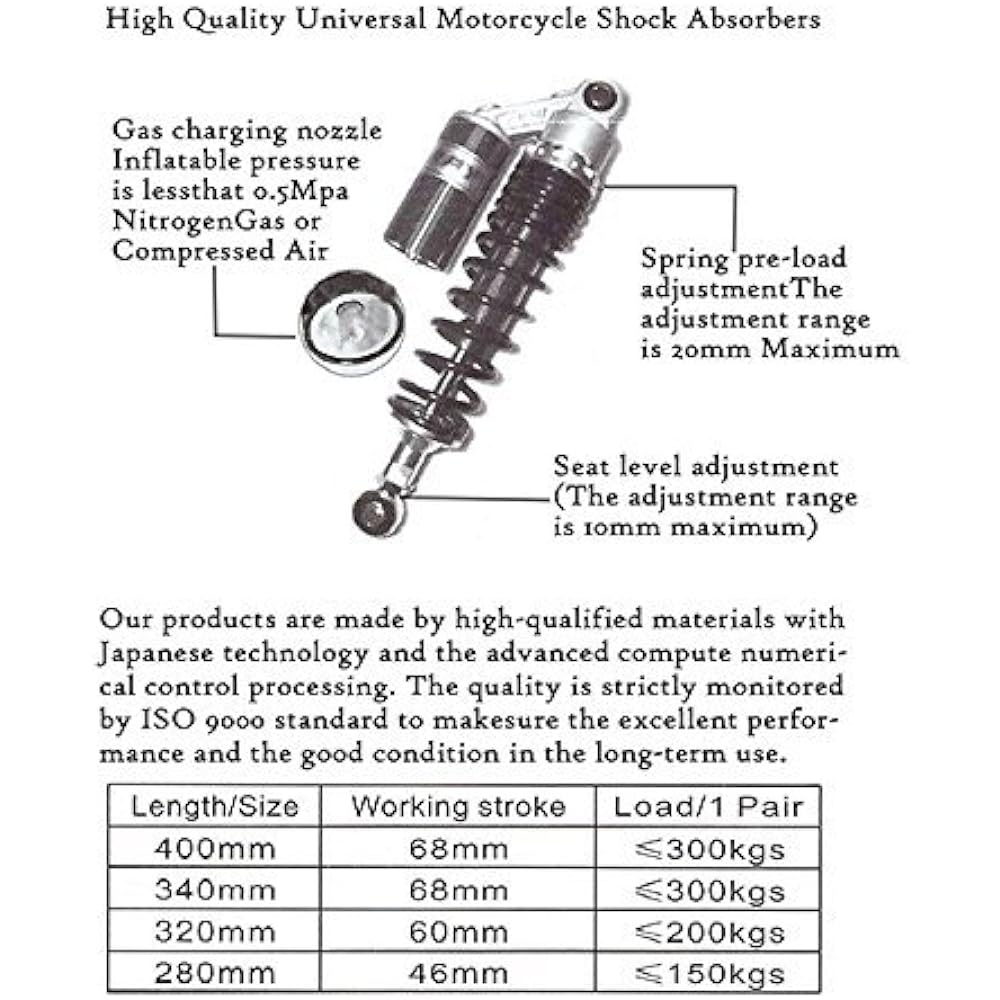 GZYF Motorcycle Rear Shock Absorber Rear Suspension 400mm Adjustable Tank Included Universal Blue