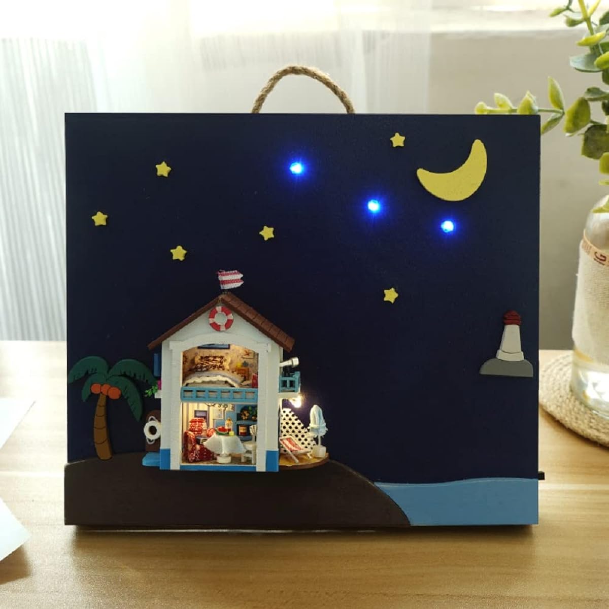 LORDLDS DIY Dollhouse Miniature Kit for Adults Mini Wooden House with Lights Spring Summer Fall Winter Picture Wall Art Decor (Summer)