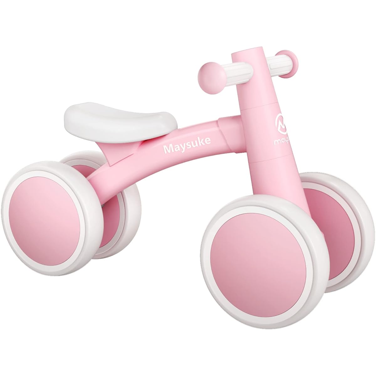 Maysuke Baby Balance Bike for 1 and 2 Year Olds, Boys and Girls, Toddler Bike, 10-24 Months, Baby Riding Toy, 4 Wheels, No Pedals, First Birthday Gift, Boys and Girls, Christmas (Baby Pink)