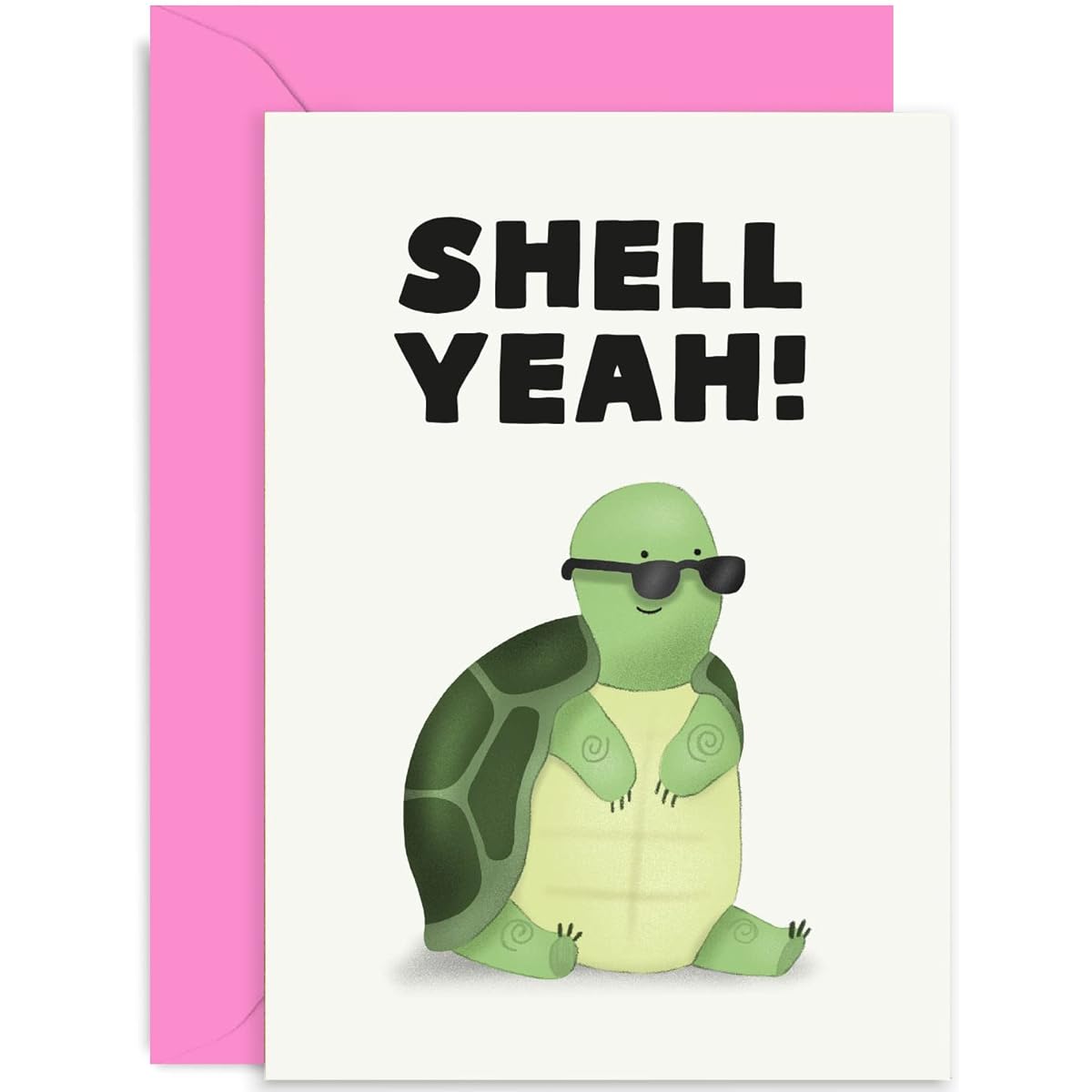 Old English Co. Cute Well Done Congratulations Card for Him or Her - "Shell Yeah" Turtle - New Job Pass Exam Promotion Driving Test - Son, Daughter, Grandchild | Blank with Envelope