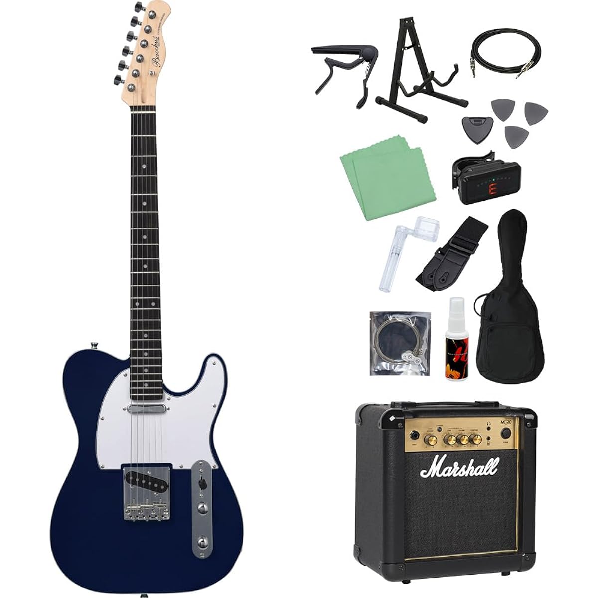 Bacchus BTC-1R DLPB Electric Guitar Beginner 14-Piece Set [Includes MG10] Dark Lake Placid Blue Bacchus