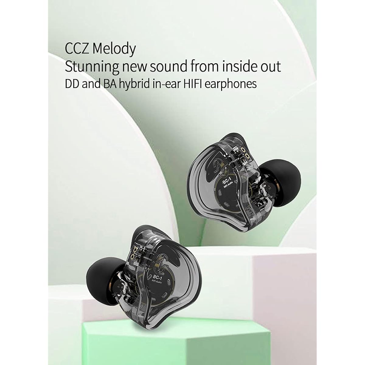 ccz Keephifi Melody Earphones Wired with HD Mic Monitor Earphones 1DD+1BA Hybrid In-Ear Earphones Phone Call Headphones for Running, Meetings, Work, Riding (With Transparent Microphone)