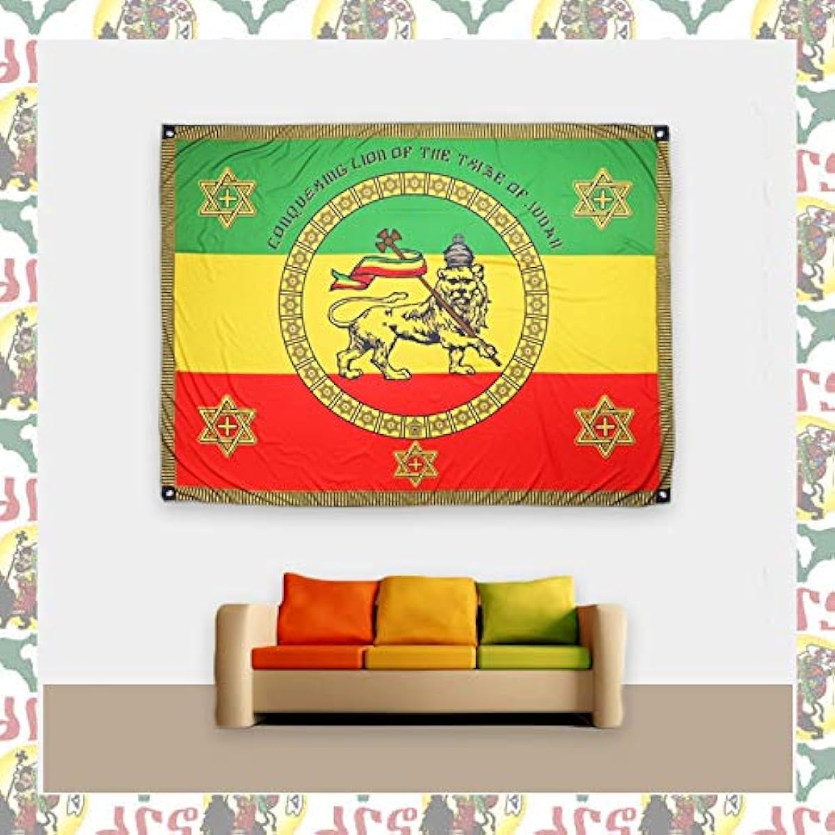 [drs] Rasta Reggae Lion Ethiopia Imperial Standard Lion of Judah Flag 200cm x 150cm Flag