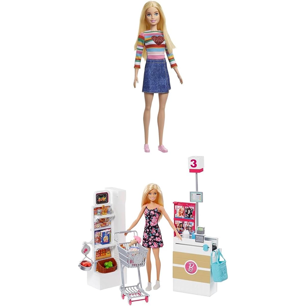 Barbie Malibu Heart Border and Supermarket Shopping Set HGT13 & FP01