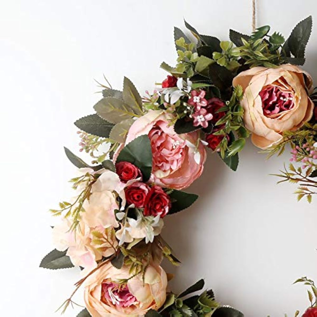 Peony Spring Wreath for Front Door Handmade Pink Floral Wreath Artificial Spring Garland Wreath for Entrance Wall Wedding Party Home Decor