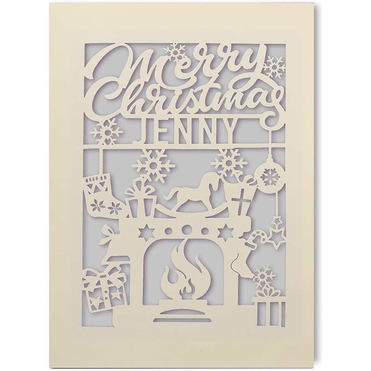 Personalized Christmas Cards Christmas Greeting Cards Holiday Cards for Kids and Adults Laser Paper Cut Stove Merry Christmas with Envelopes Custom Gifts for Daughter Granddaughter Son Grandson (Grey)