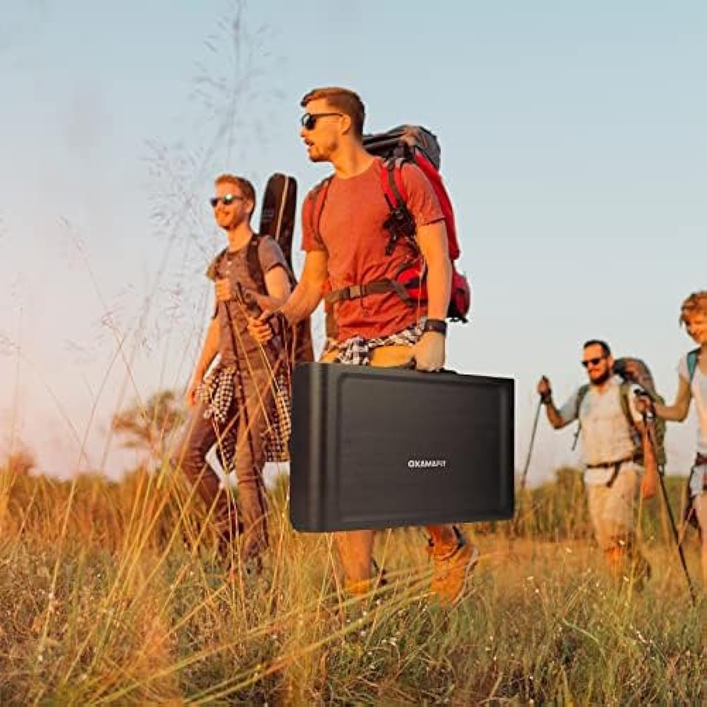OXAMAFIT Folding outdoor portable folding table comes with 2 telescopic stools, the stools have 3 light modes and the height is adjustable. The table has a load capacity of 30 kg, which is convenient for camping and outdoor activities.