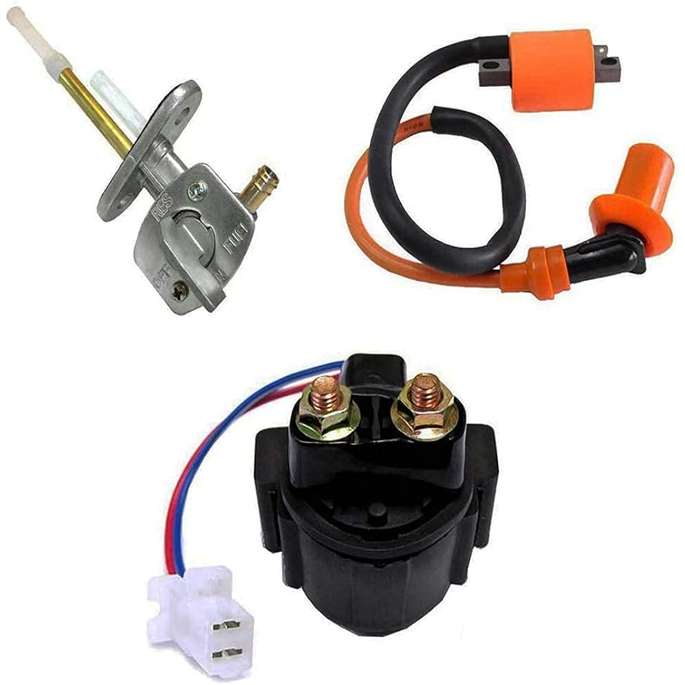 Amhousejoy High Performance Racing Ignition Coil with Starter Solenoid Relay & Fuel Gasoline Petcock for Yamaha Warrior 350 YFM350 Bear Tracker 250 YFM250 Blaster 200 YFS200 ATV Quad Bike 1987-2004