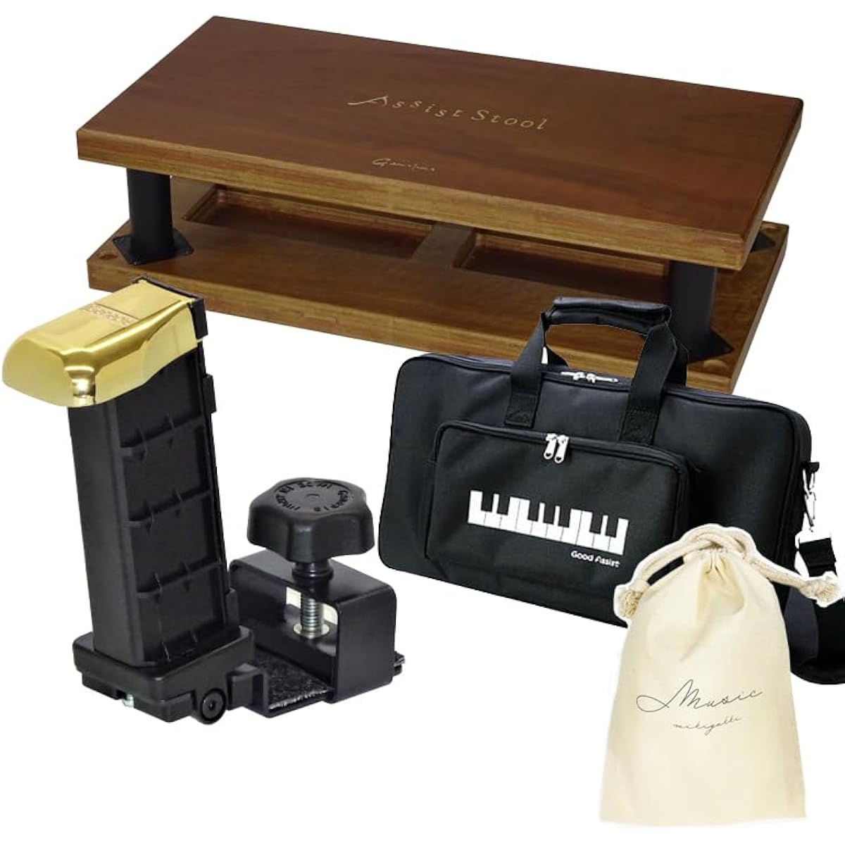 [Original Drawstring Bag Set] Yoshizawa NEW Assist Pedal (23ASP) To support your child's piano practice No special tools required One-touch adjustment (Assist Pedal (23-ASP), Assist Stool (Walnut) 23ASS WN, Carrying Bag (AS-CB), Drawstring Bag set)