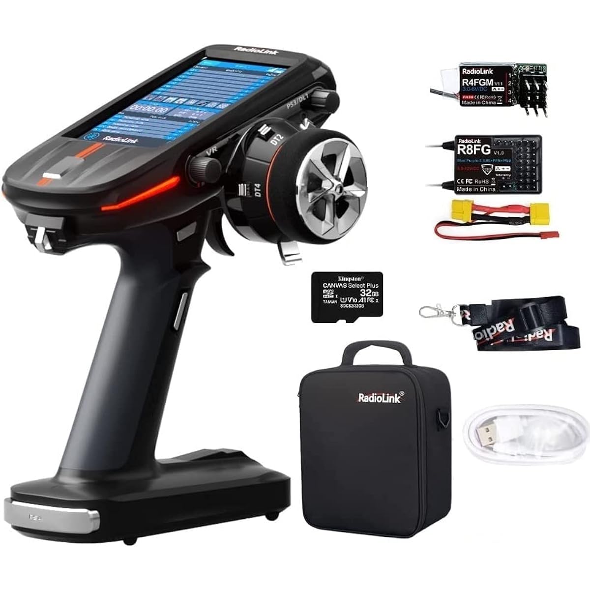 Radiolink RC8X 2.4GHz 8CH Propo Set RC Car Transmitter, Technical Approval Compliant, International Version, R4FGM R8FG Micro Telemetry Receiver Included, Transmitter with Gyro, 600M Long Distance Control, Technical Approval Seal, FPV Compatible Monitor