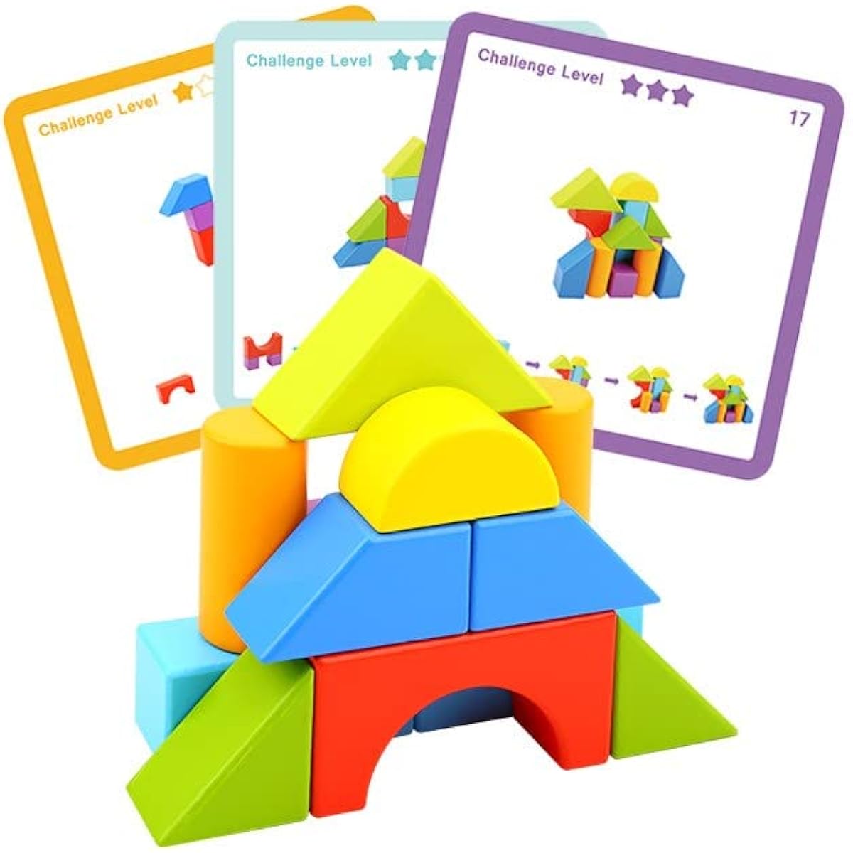 Cutie Pie Toys Building Blocks Stacking Game 3D Puzzle Problem Solving Pattern Activity Cards 20 13 Shapes for Toddlers & Preschoolers Ages 1+