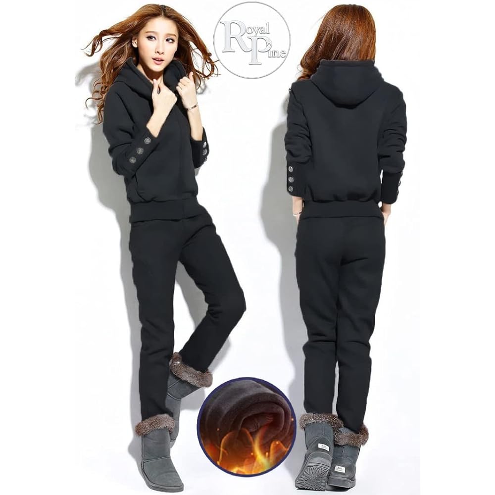[Royal Pine] Women's Jersey Top and Bottom Set, Warm, Brushed Lining, Set Jersey, Sweatshirt, Hooded, Long Sleeve, For Autumn/Winter / 2 Colors, 4 Sizes