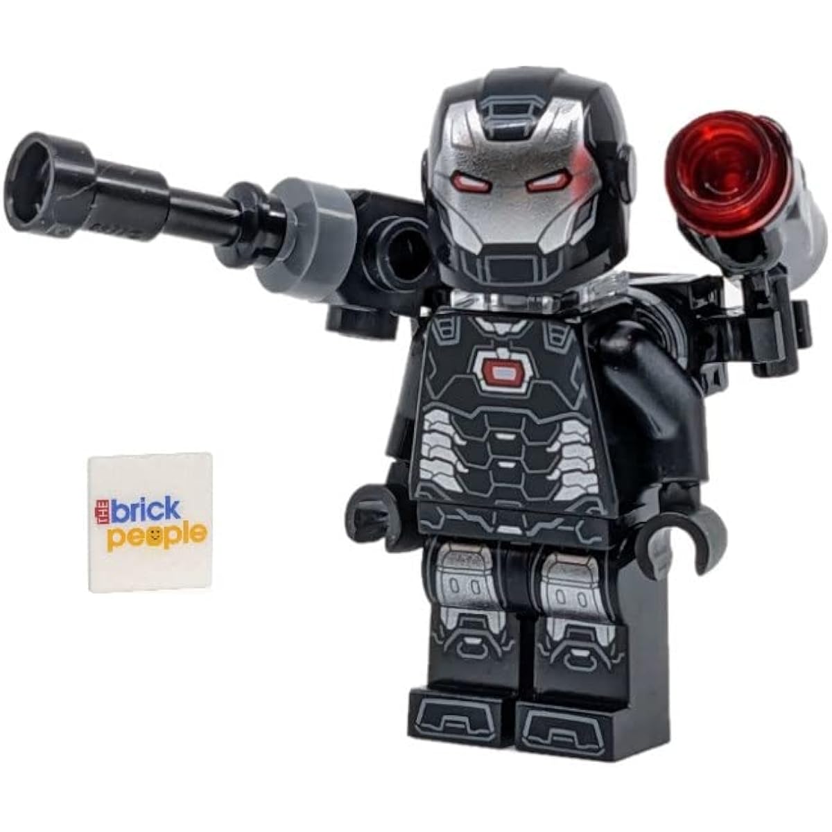 LEGO Super Heroes: War Machine minifigure with shoulder cannon, blaster and grey cape (James Rhodes)