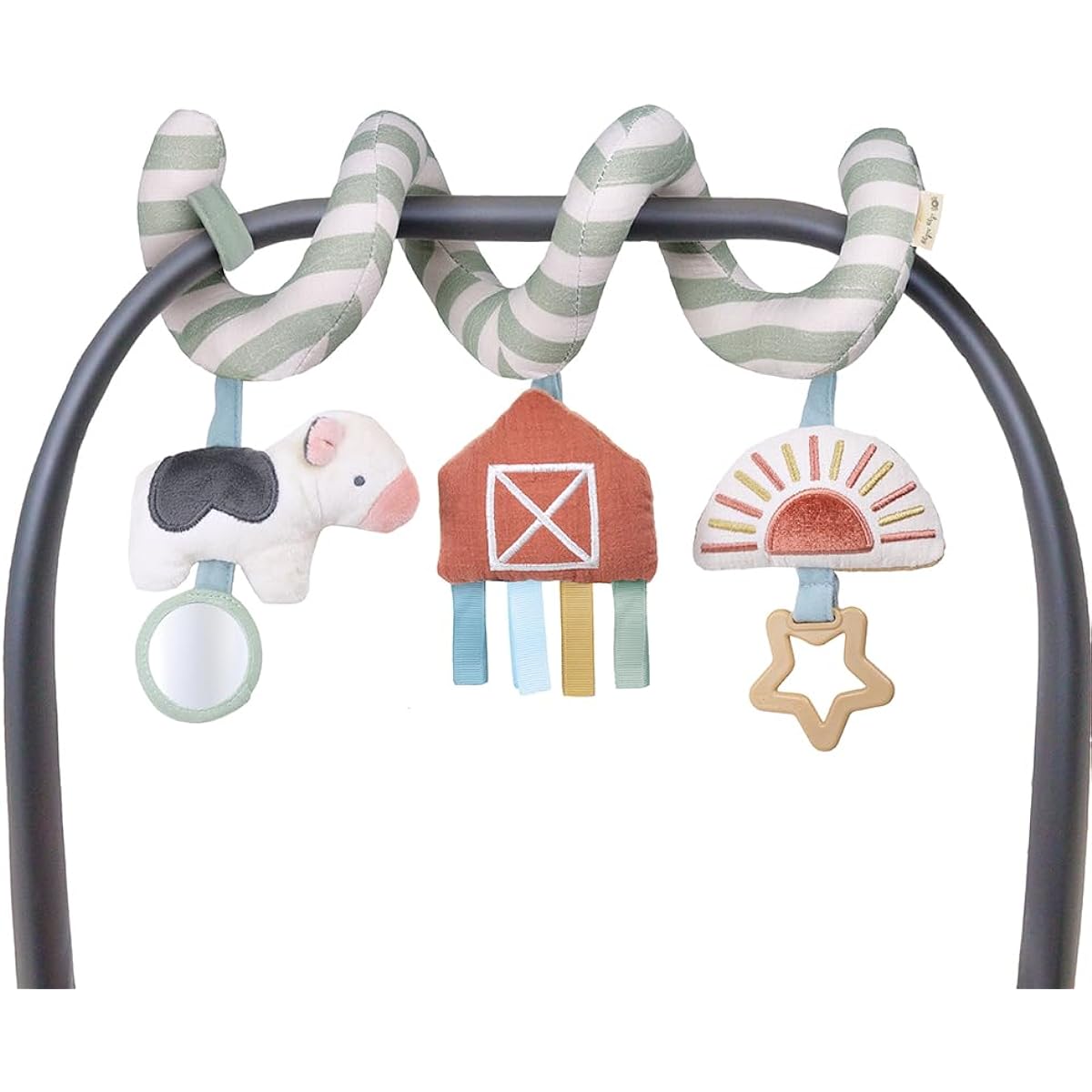 Scocay Itzy Ritzy Spiral Car Seat & Stroller Activity Toy - Stroller & Car Seat Toys for Ages 0 Months and Up - Hanging Toys Include Dangling Ring, Mirror and Textured Ribbons (Farm)