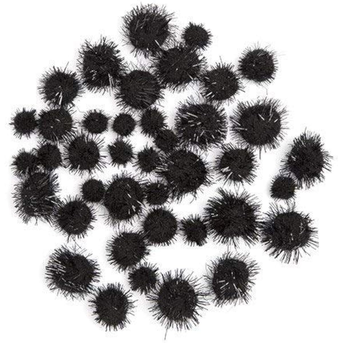 Black Glitter Pom Poms - 40 Pieces