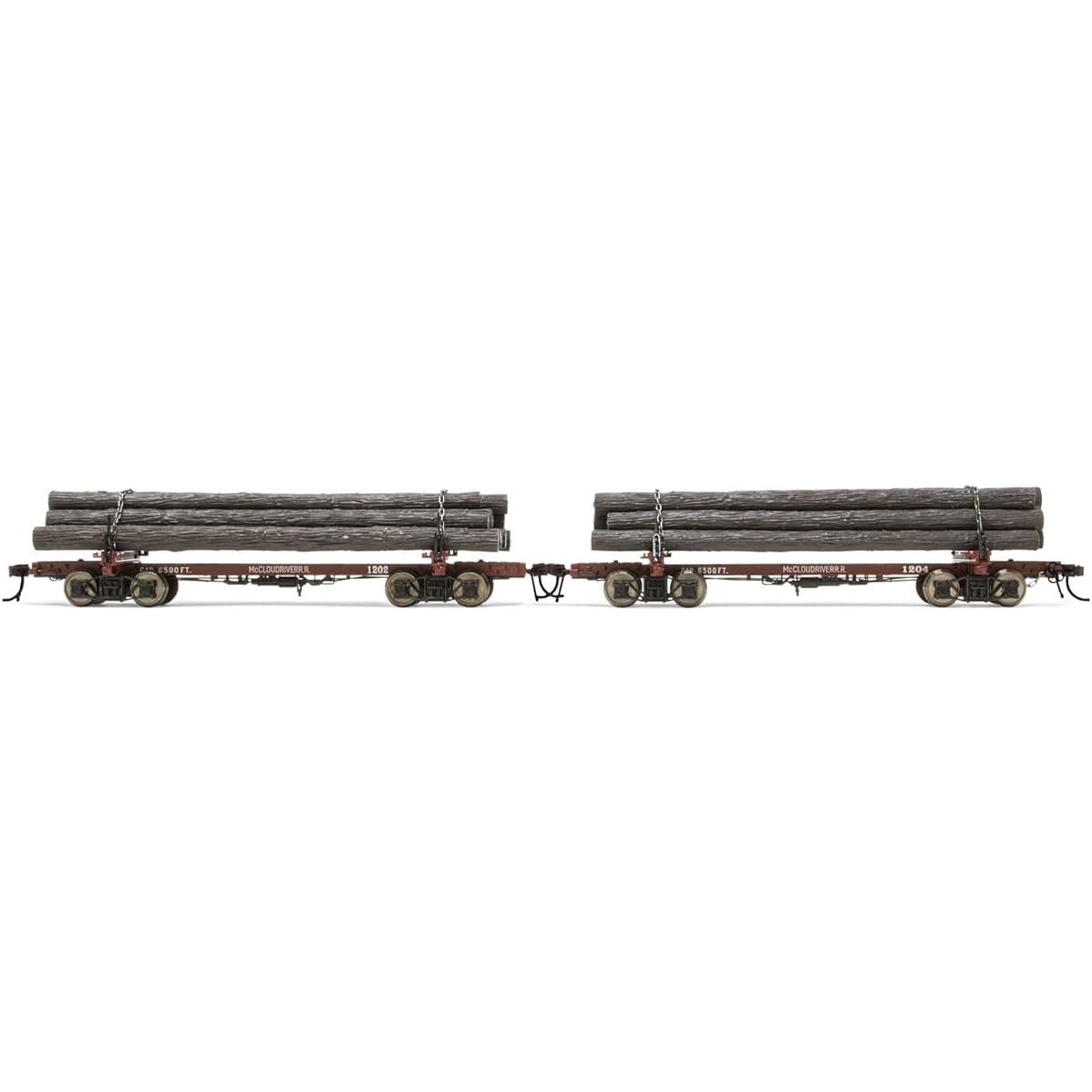 Rivarossi McCloud River Railroad Skeleton Log Car #1202 & #1204 HO Scale 2 Pack Model Railroad Lumber Railcar HR6627