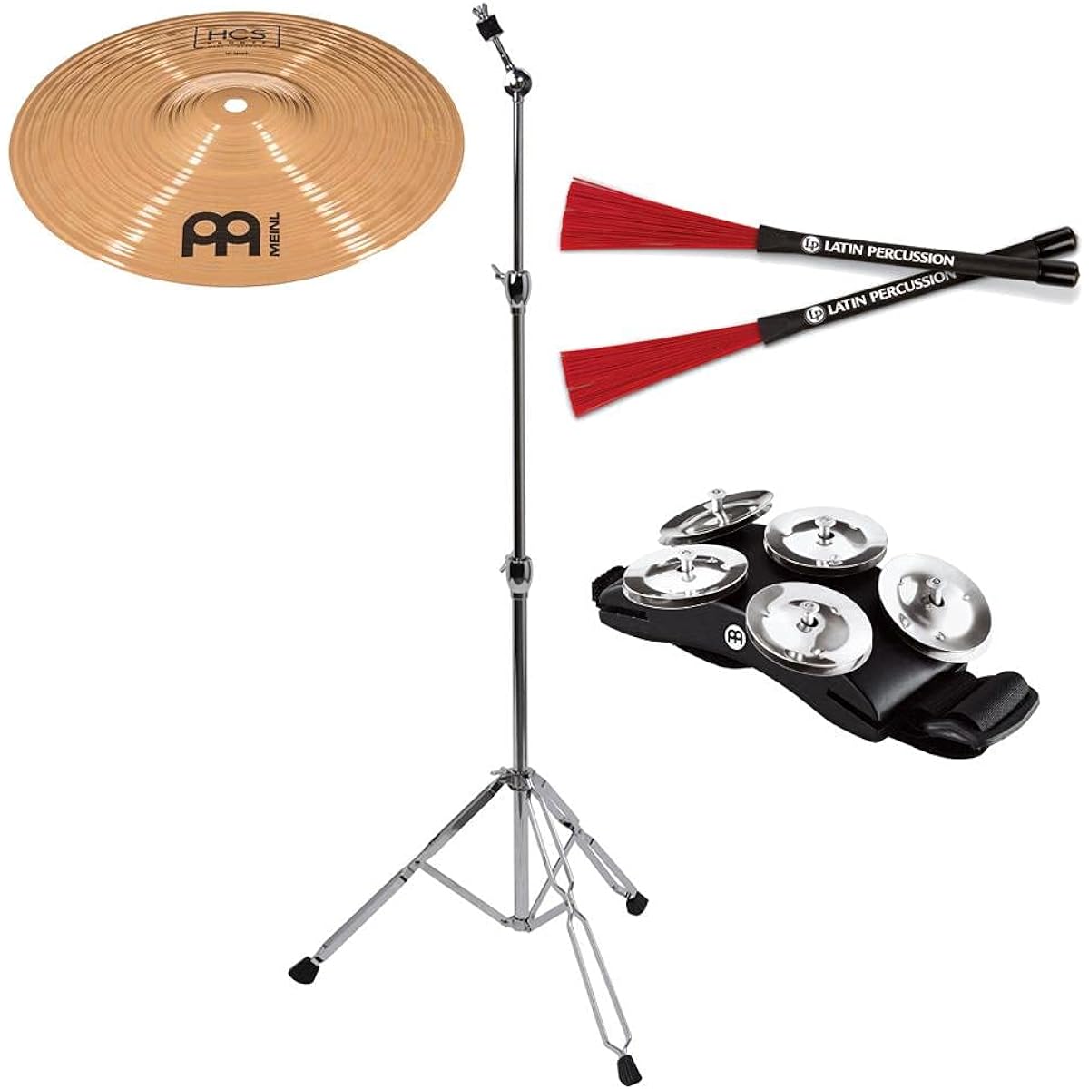 [For Cajon] MEINL HCSB10S + CS-01 + LP-CCB + CFT5-BK Splash + Stand + Cajon Brush + Foot Tambourine Set