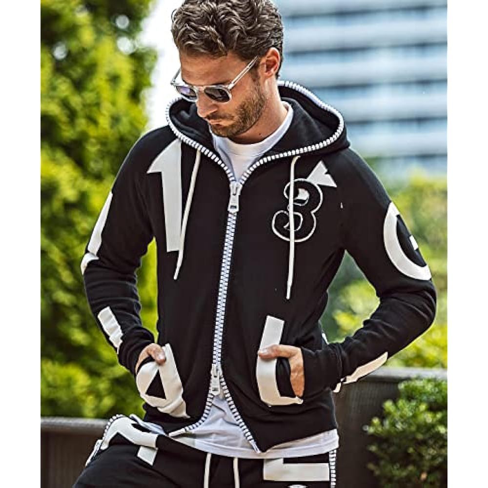 [Unopiuuunouguaretore] Big zipper random logo hoodie uso-21074