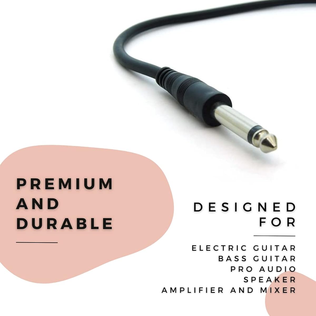 DIGITMON 15' 1/4'' Electric Instrument Cable - Amplifier Cord for Electric Guitar Bass Guitar Pro Audio Speaker Amplifier Mixer