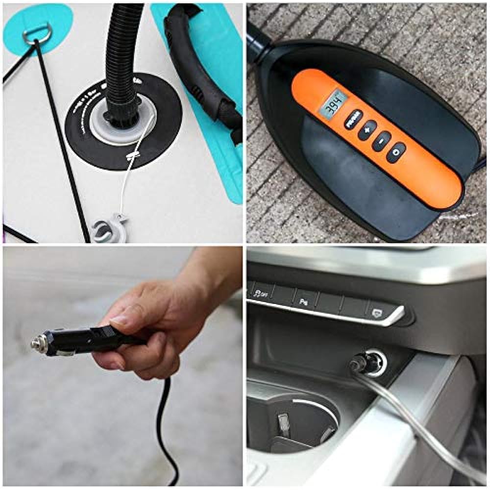 Rechargeable Pump Electric Air Pump Air Pump with LCD Screen Can Increase/Decrease Pressure Value DC 12V with Nozzle For Air Cushion/Air Bed Mat/Inflatable Tent/SUP, etc.