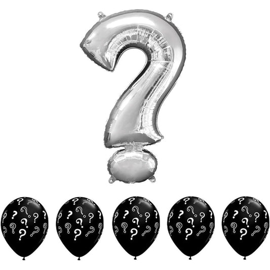 36" Aluminum Mylar Balloon & 11" Black White Question Mark Gender Reveal Prom Proposal Latex Balloon Bundle
