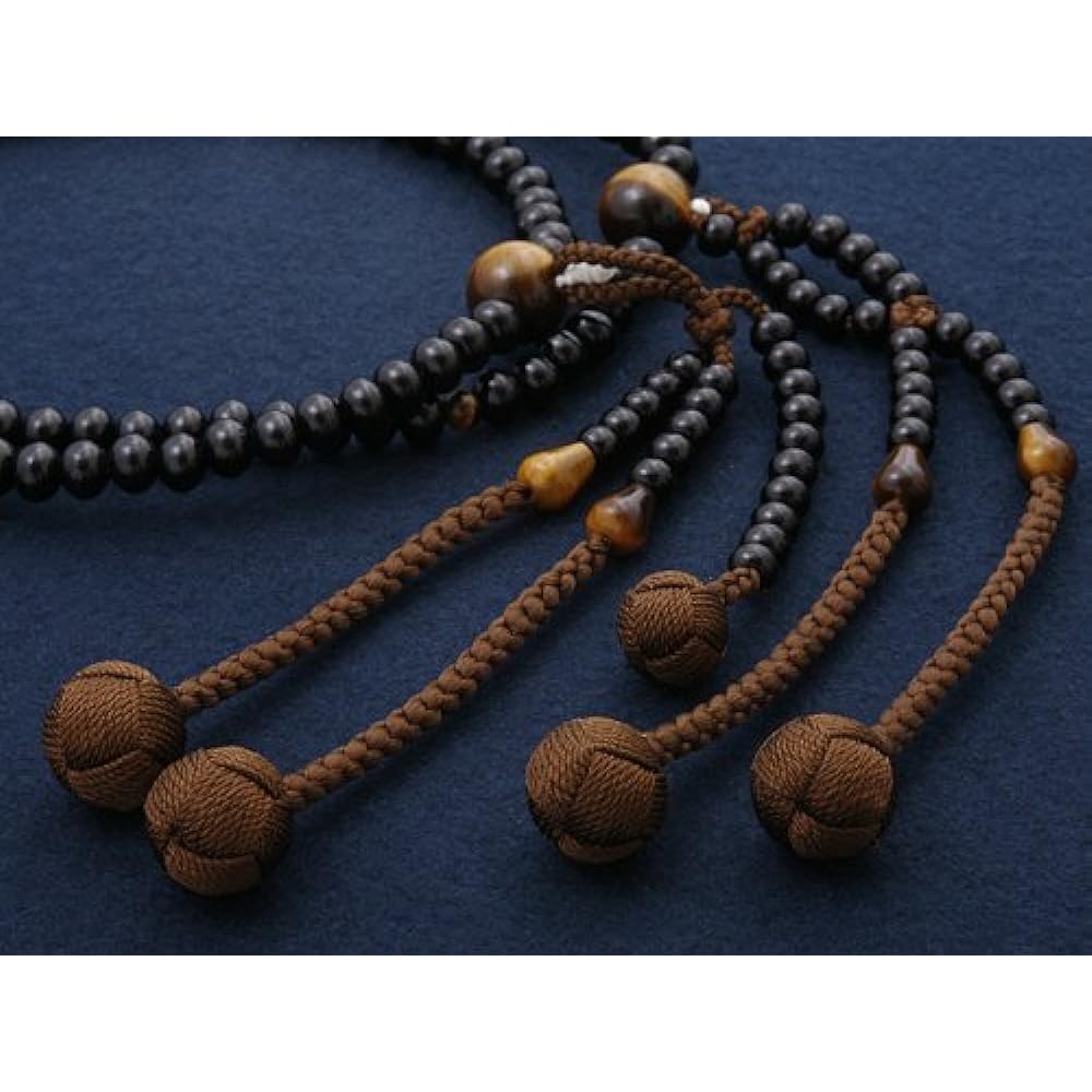 Kyoto Buddhist Altar Hayashi Prayer Beads Nichiren Sect Shakuni Ebony with Tiger Eye Stone (For Men) Formal Official [Tiger Eye] [Bead Bag Set] SM-050 Kyoto Prayer Beads