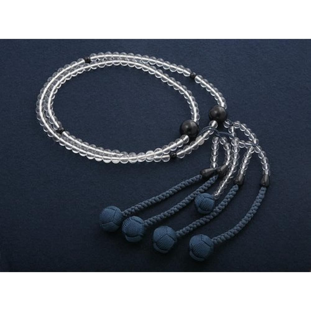 Kyoto Buddhist Altar Hayashi Prayer Beads Nichiren Sect Shakuni Genuine Crystal with Blue Tiger Eye Stone (For Men) Formal Official [Hawkseye] [Bead Bag Set] SM-065 Kyoto Prayer Beads